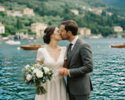 Ritratto fotografico sposi con lo sfondo del lago di Como